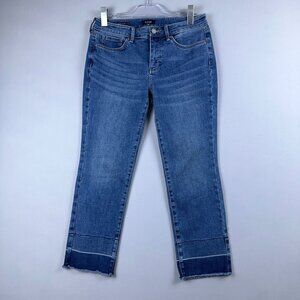 NYDJ Cropped Sheri Slim Straight Leg Jeans Womens Size 6P Frayed Hem Blue